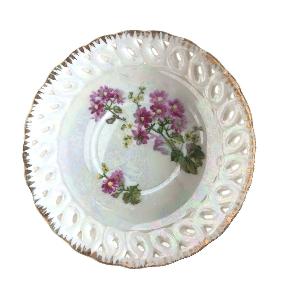 Antique Reticulated Violets w/Gold Edging Lusterware 5.75" Plate only